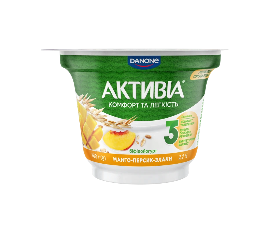 Біфідойогурт густий «Манго-персик-злаки» 180 г